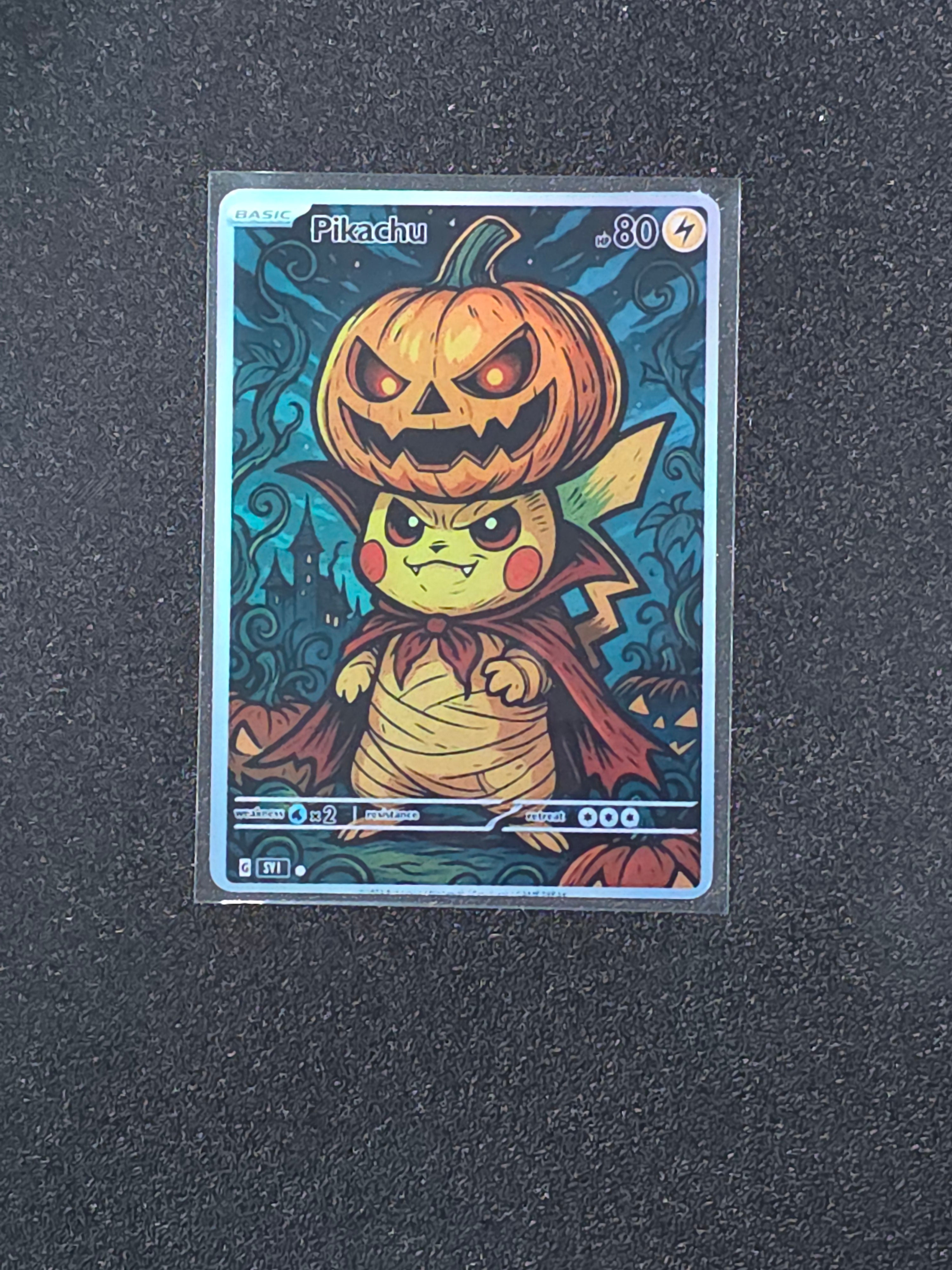 Jack o Lantern Pikachu Fan Art Pokemon Card PTL 877
