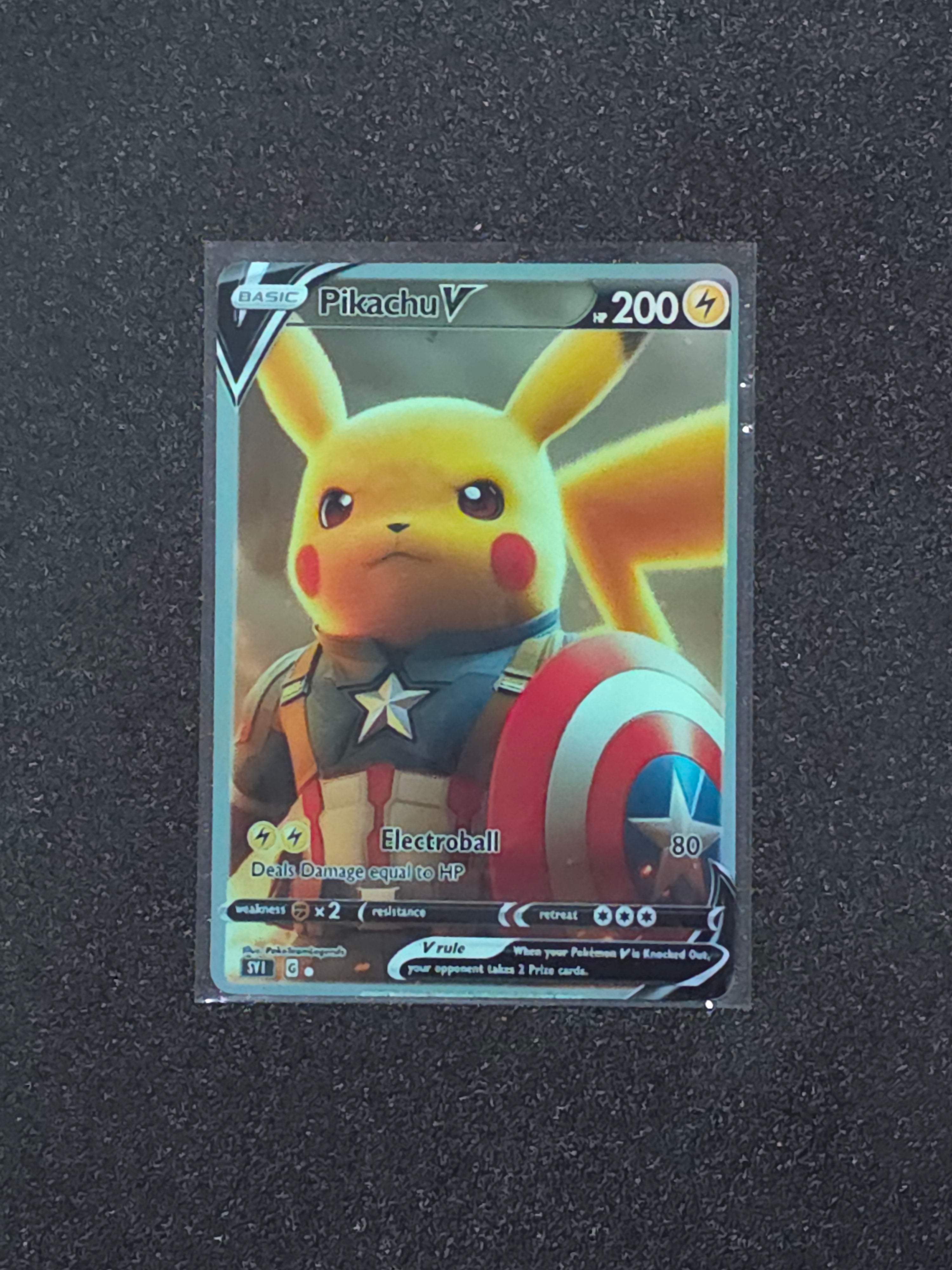 Captian America Pikachu Fan Art Pokemon Card PTL 972